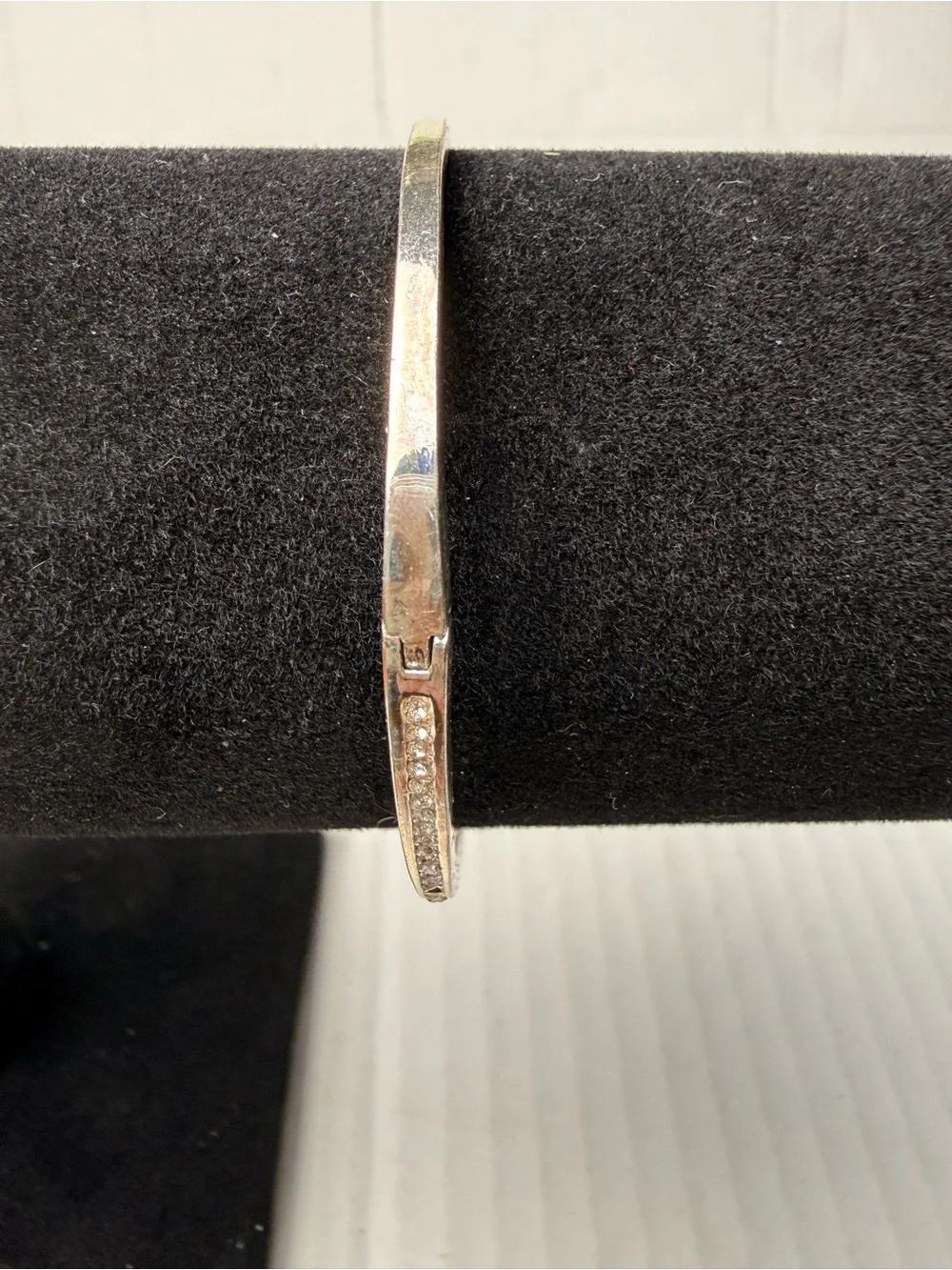 Lauren Ralph Lauren Silver Tone Cubic Zirconia Rhinestone Hinge Bangle Bracelet